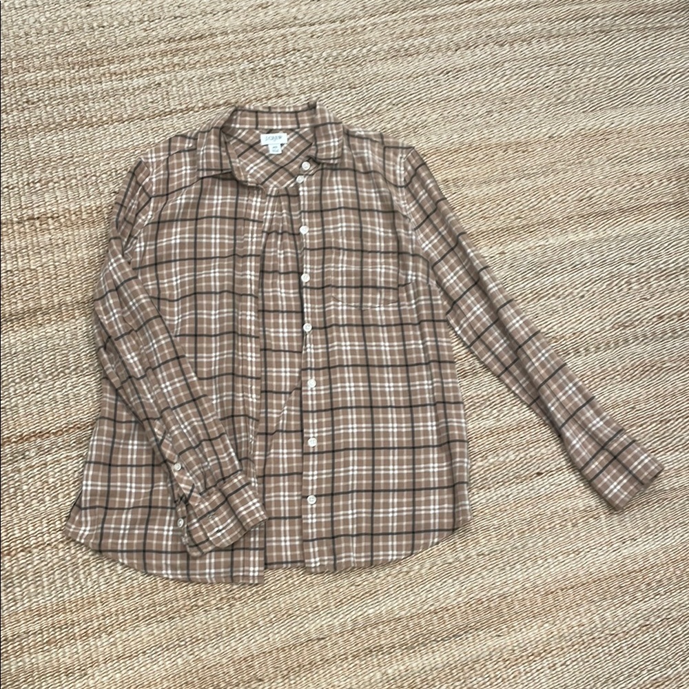 J. Crew Women’s Brown Casual Button Down Shirt with Plaid Design